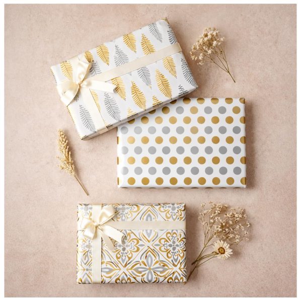 AccuPrints Pack of 6 Gift Wrapping Paper - Gift Paper - Gift Wrap Roll - Gift Papers Sheets -Premium Design Paper sheet for Gift Packing, Mix, Gold...