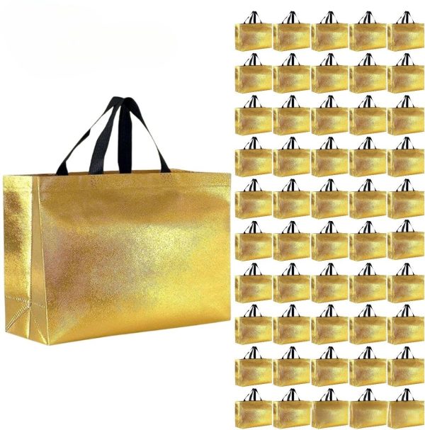 Evafly Gift Bag Large Size Pack of 50 : L12 x W17 x D5 inch|Resuable Non-Woven Shiny Metallic Laminated|Haldi Return Gifts, Jute Bags for Return...