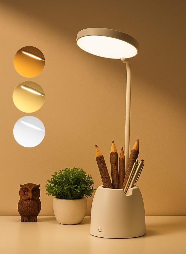 SaleOn Rechargeable LED Study Lamp with Pen Stand & Mobile Holder | Touch Control Table Lamp with 3 Light Modes for Study Desk, Bedside, Office |...