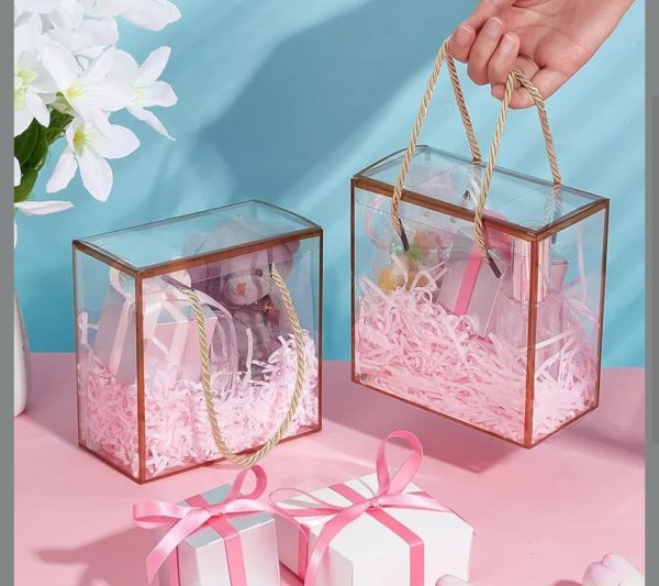 VRB Dec 5 Pcs Small Golden Transparent Gift Boxes Packaging Hamper Boxes for Guddy bags,Return Gifts,Birthday Party,Baby Shower,...