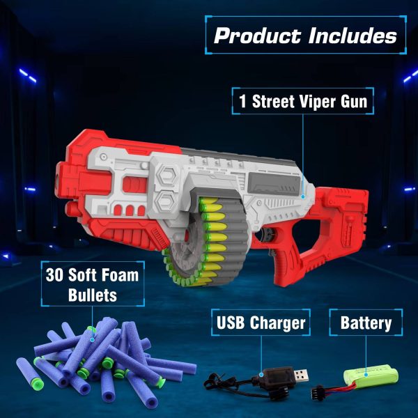 333MART Street Viper Big Blaster Motorized Dart Gun Toy Including 30 Soft Foam Bullets Guns & Darts
