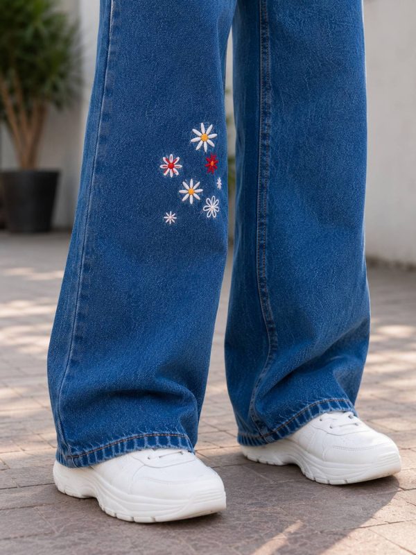 A1 lohia Wide Leg Women Blue Jeans