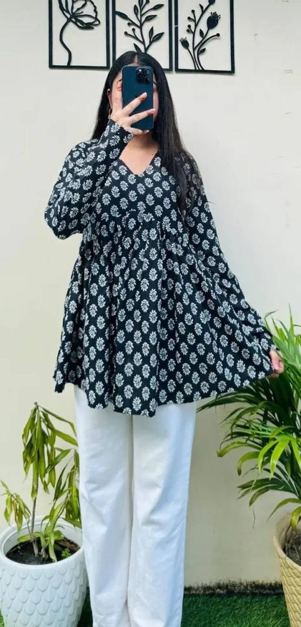 Aadinath Fashion Casual Printed Women Black Top