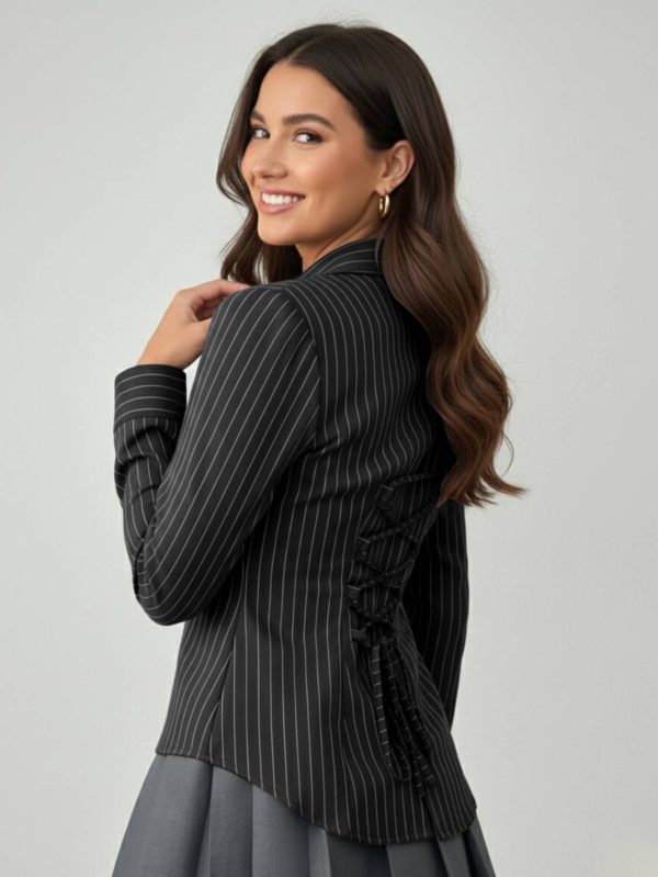 Aahwan Women Striped Formal Black Shirt
