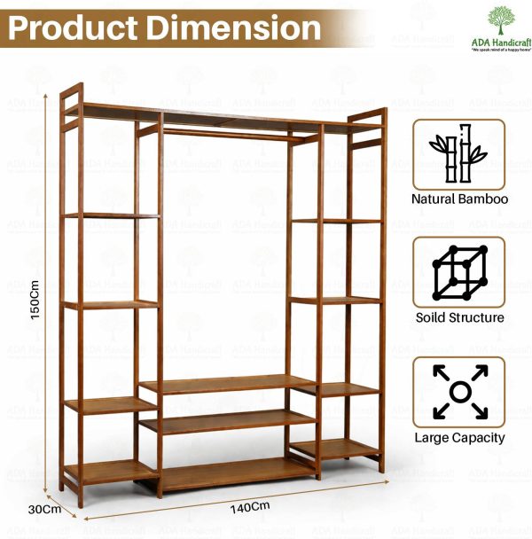 ADA Handicraft Bamboo Heavy Duty Clothe Garment Rack, Free Standing Wardrobe Closet Organizers Bamboo Coat and Umbrella Stand