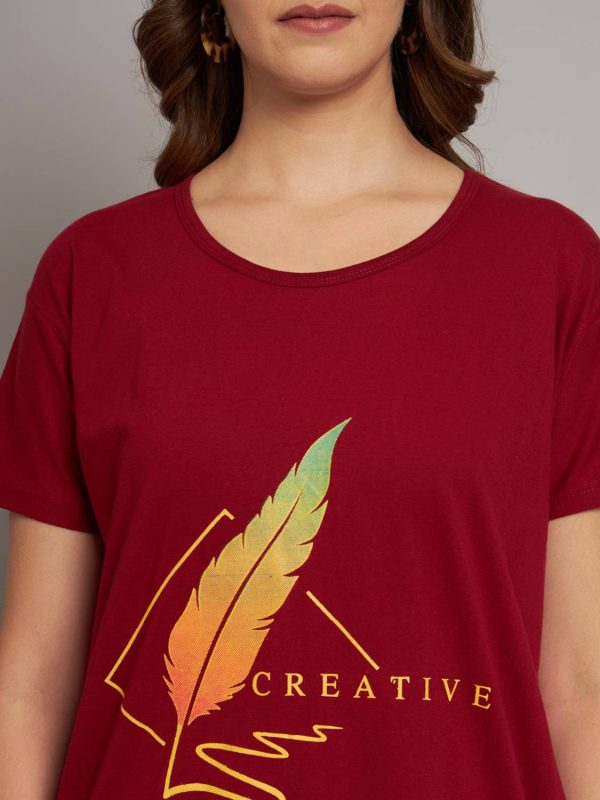 ADIROX Printed, Typography Women Round Neck Maroon T-Shirt