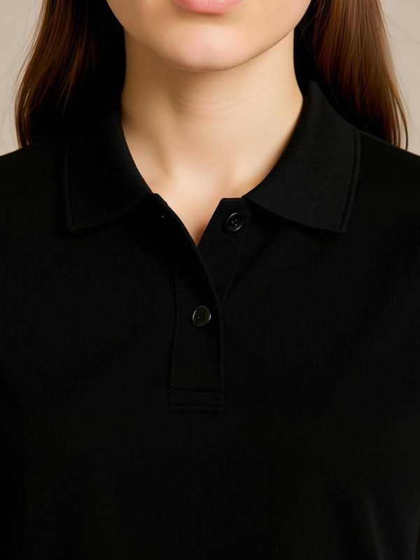 Adyavastram Solid Women Polo Neck Black T-Shirt