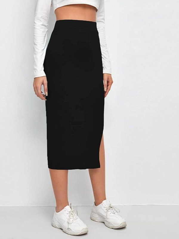 ALYNE Solid Women Pencil Black Skirt