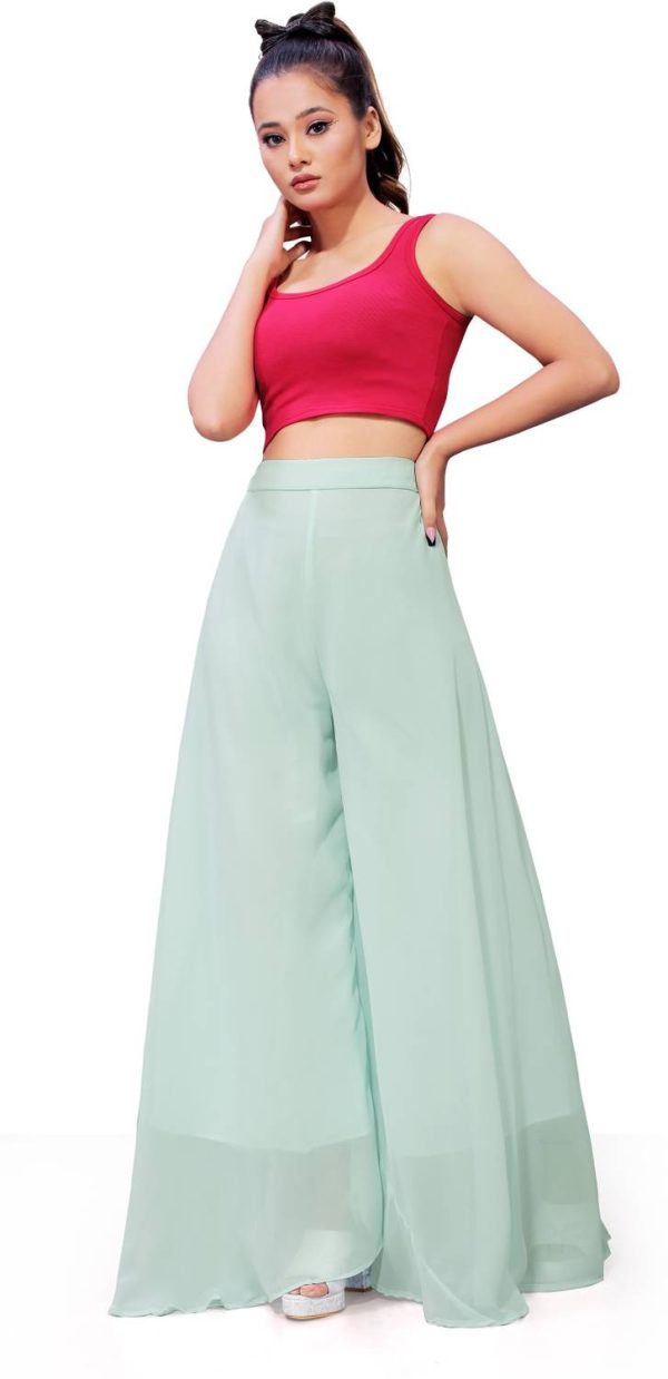 Anti Wrinkle Designer Flared Women Light Green Trousers