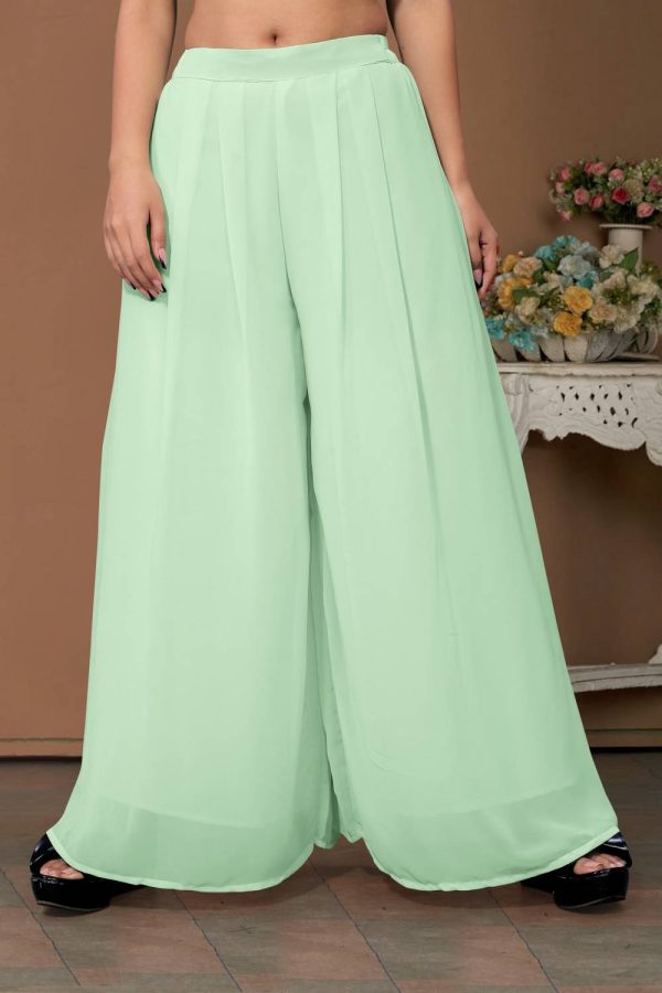 Anti Wrinkle Designer Flared Women Light Green Trousers
