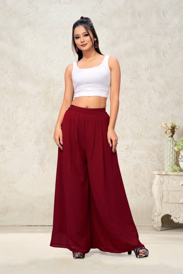 Anti Wrinkle Designer Flared Women Maroon Trousers