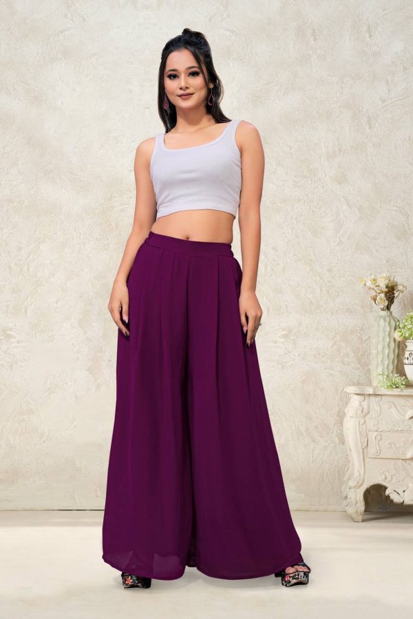 Anti Wrinkle Designer Flared Women Purple Trousers