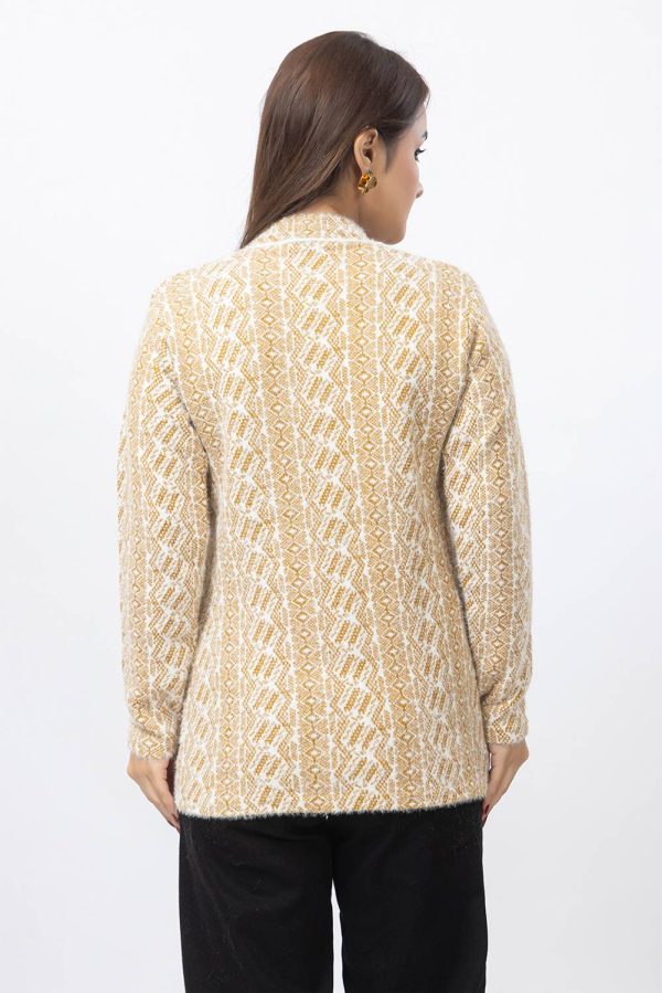 Aphrodite Printed Mandarin Neck Casual Women Gold Sweater