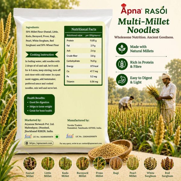 apna rasoi Multi Millet Noodles | 9 Super Millets | No Maida, High Fiber Healthy Noodles Instant Noodles