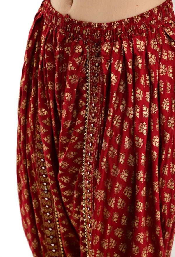 Arowaana Maroon Rayon Fabric Printed Women Dhoti