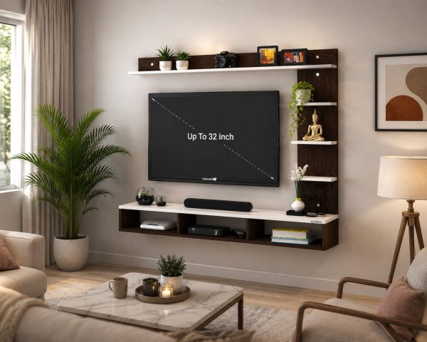 Artival Crafts Triple Side TV Cabinet for Bedroom in 32 inch Engineered Wood TV Entertainment Unit