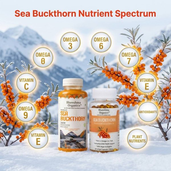 BHEESHMA ORGANICS Sea Buckthorn Juice and Oil Capsules Combo Immunity Skin Hair Antioxidant Combo