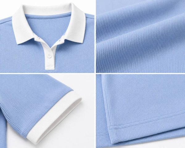 Black Buddy Self Design Women Polo Neck Light Blue T-Shirt