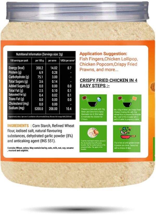 Brew Lab Crispy Fried Chicken Coating Mix For Coated Chicken, Mutton, Fish, Prawns & More 250 g