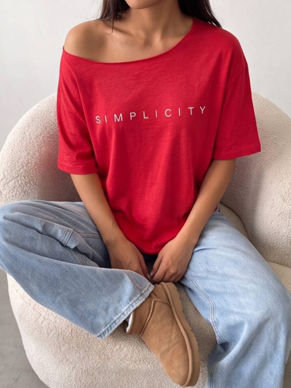 Calm Down Typography Women Round Neck Red T-Shirt