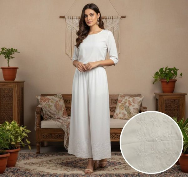 Chikan Mart Loose Fit, Relaxed Women White Trousers