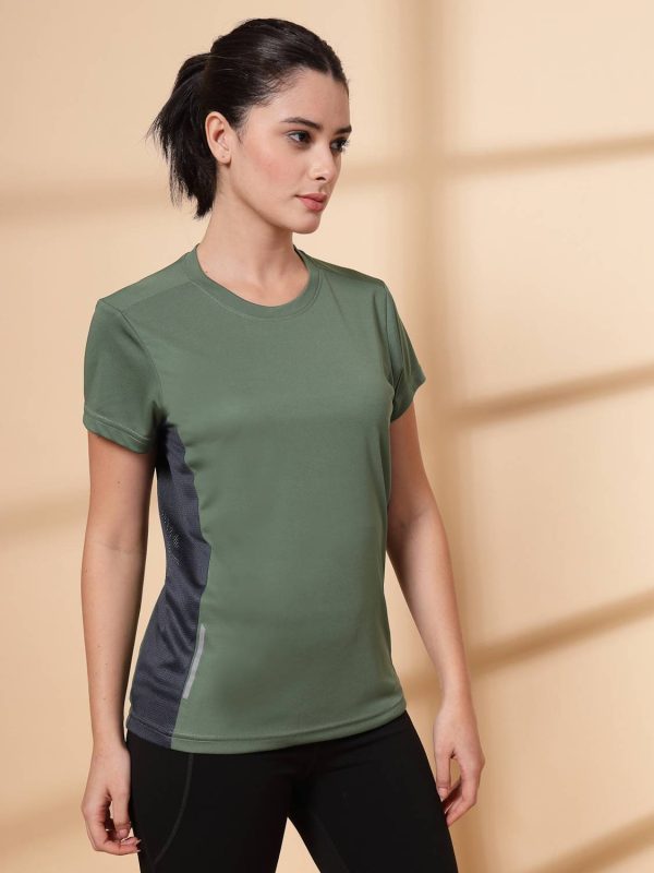 CHKOKKO Solid Women Round Neck Light Green T-Shirt