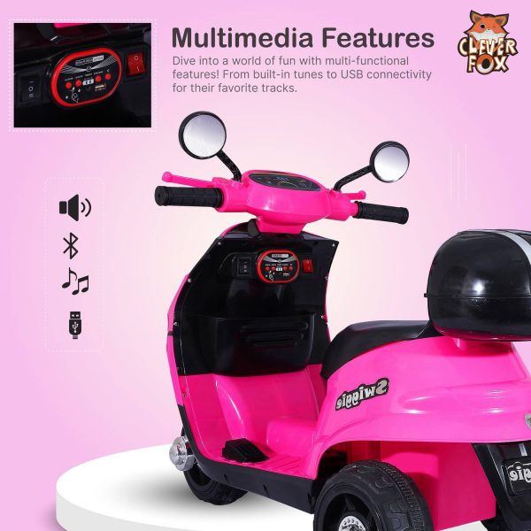 CLEVER FOX Kids Scooter with 3-Wheel Design, LED Lights, Music & Charger Scooter Battery Operated Ride On
