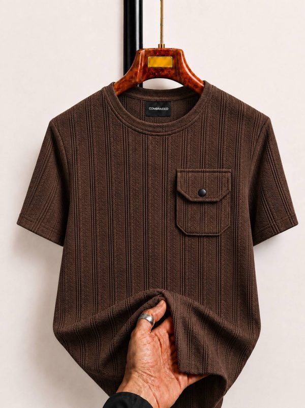 COMBRAIDED Striped Men Round Neck Black, Brown T-Shirt