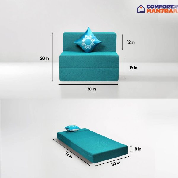 Comfort Mantra 6*2.5 Jute Fabric Washable Cover with 1 Cushion 1 Seater Double Foam Fold Out Sofa Cum Bed