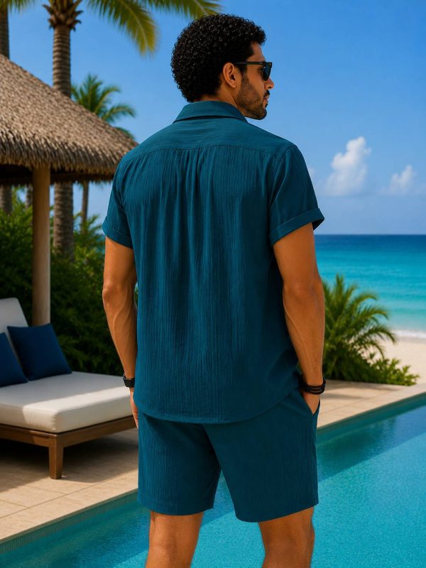 COOLLINEN Men Self Design Dark Blue Night Suit Set