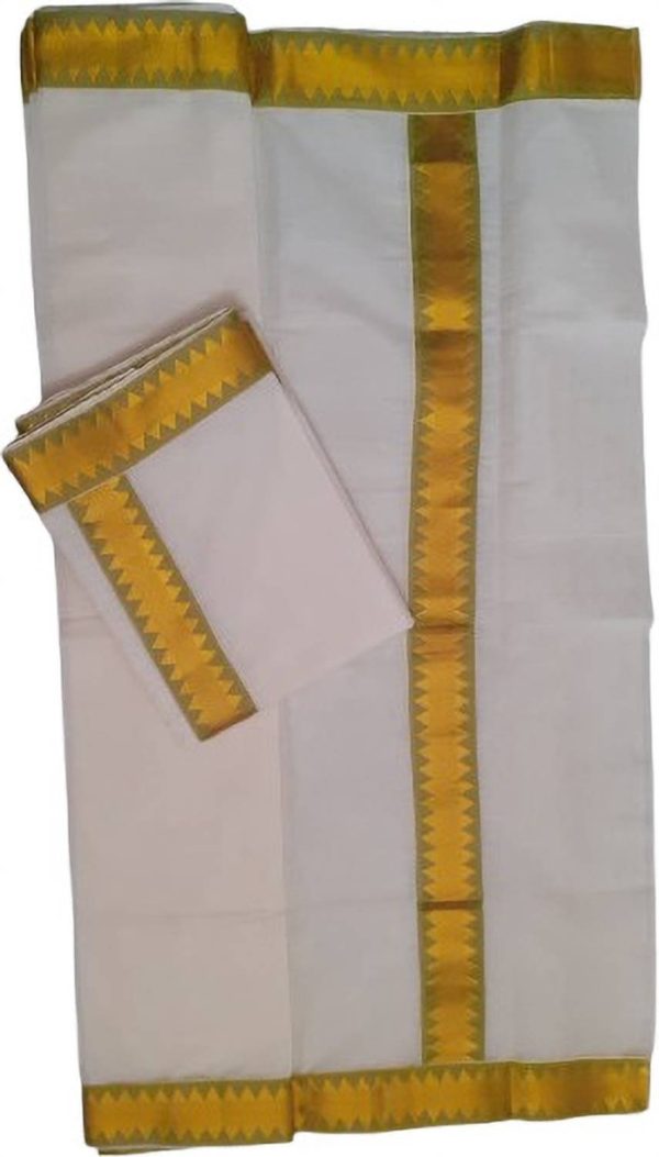Creative weaves Women's Kerala Mokku Lace Setmundu Chevron/Zig Zag, Self Design Women Dhoti