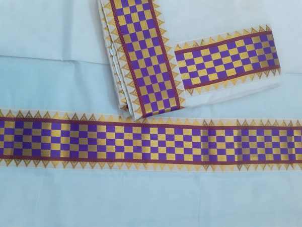 Darps Women's Kerala Checkered Lace Setmundu Checkered Women Dhoti