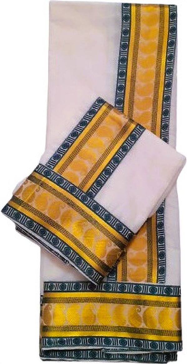 Darps Women's Kerala Mango Fancy Lace Setmundu Woven Women Dhoti