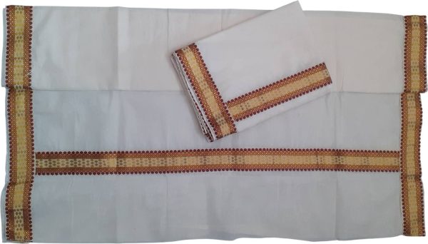 Darps Women's Kerala Polka Fancy Lace Setmundu Polka Print, Self Design Women Dhoti