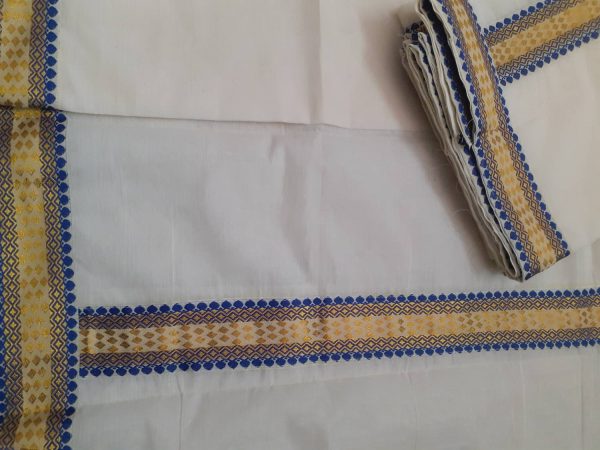 Darps Women's Kerala Polka Fancy Lace Setmundu Polka Print, Self Design Women Dhoti
