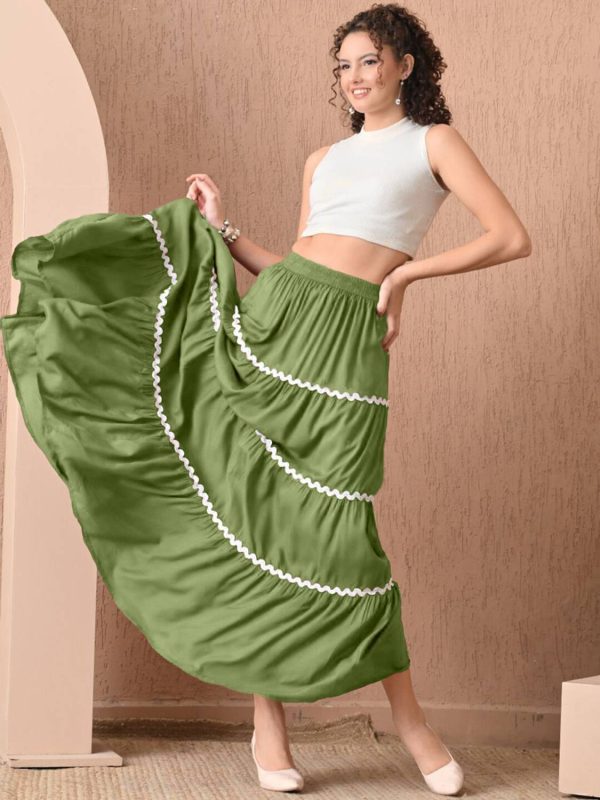 Deklook Self Design Women Flared Green Skirt