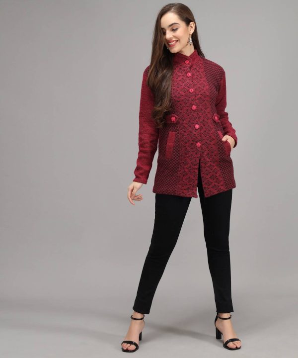 Divastri Printed High Neck Casual Women Pink Sweater
