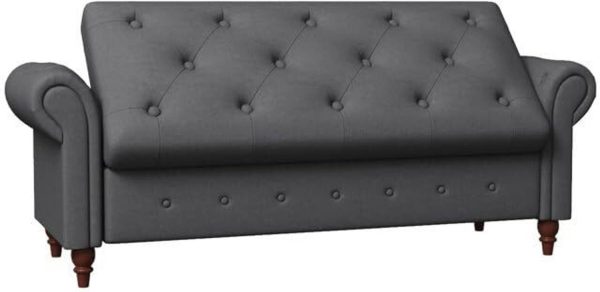 DMKDecor Button Tufted Storage Ottoman Bench for Bedroom End of Bed with Rolled Arm Solid Wood Settee