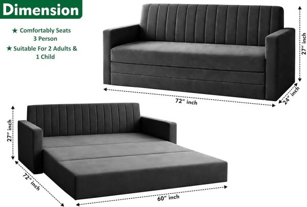 Dr Smith Sofa Cum Bed with Armrest, Velvet Fabric Couch for Living Room 3 Seater Single Foam Fold Out Sofa Cum Bed