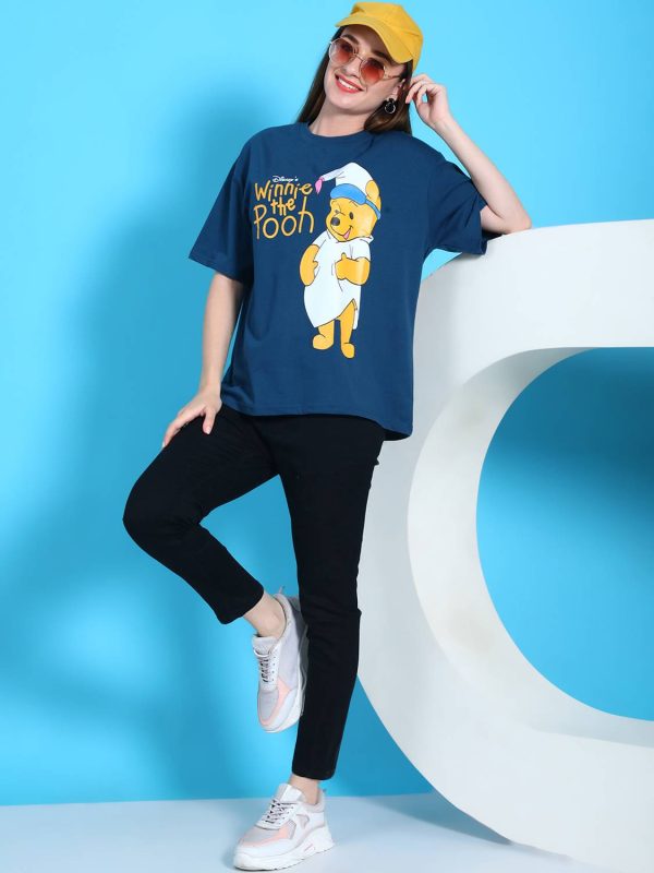 DreamBe Cartoon Women Round Neck Blue T-Shirt