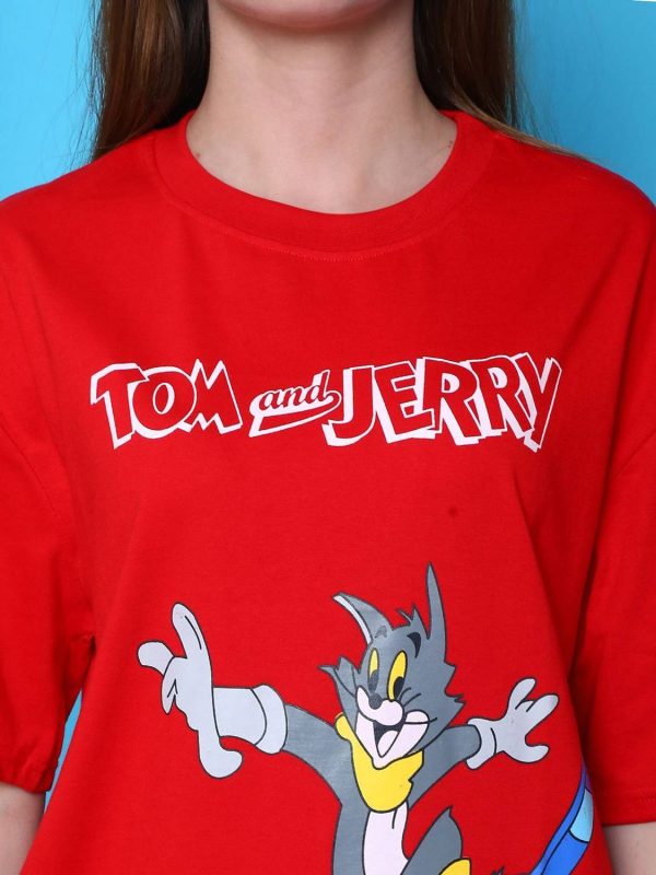 DreamBe Cartoon Women Round Neck Red T-Shirt