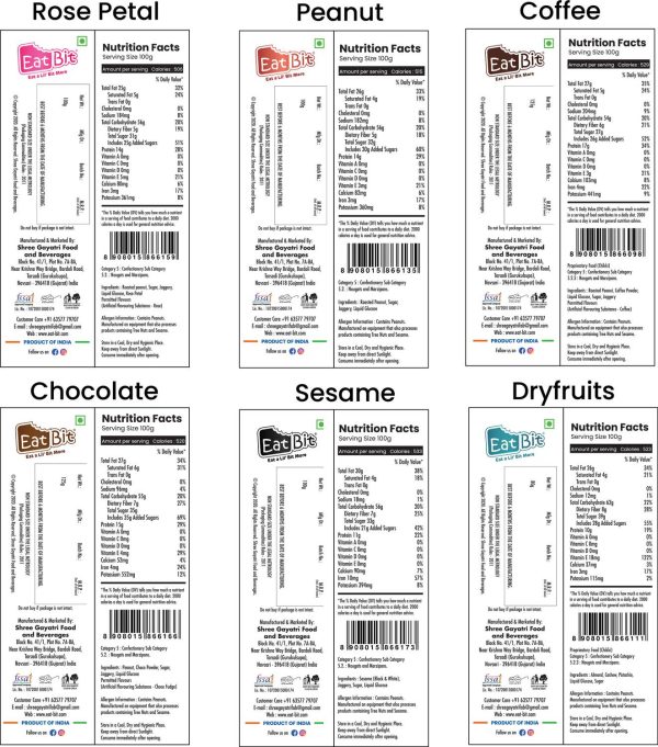 EatBit Peanut Chocolate Fudge Coffee Dryfruit Sesame & Rose Petal Chikki Pouch
