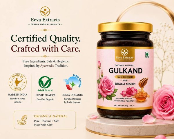 Eeva Extracts Organic Rose Gulkand Sun-Cooked with Mishri & Honey For Gut Health & Digestion