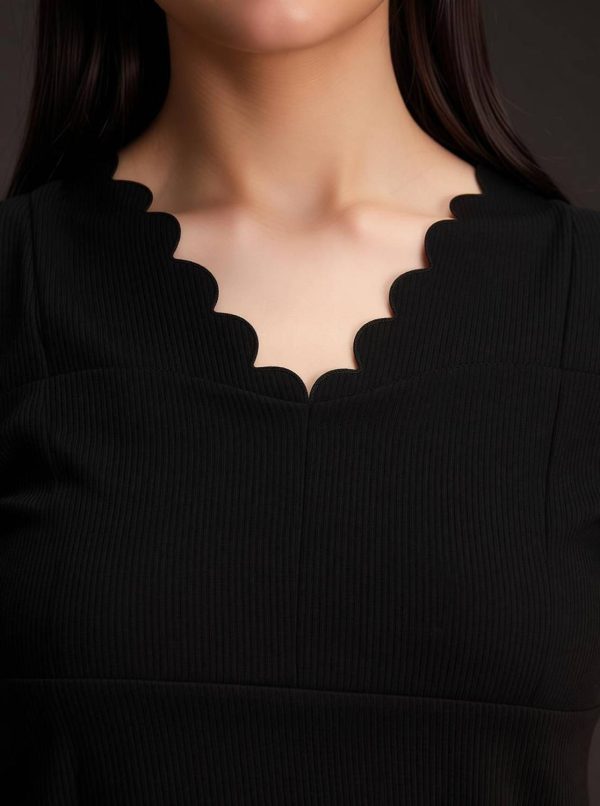 Emeros Casual Laser Cut, Solid, Self Design Women Black Top