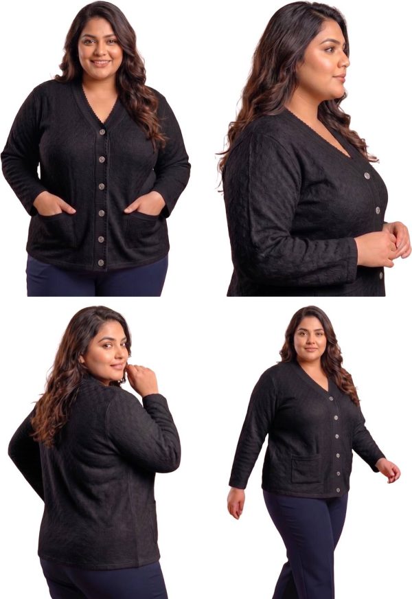 ENOV Solid V Neck Casual Women Black Sweater
