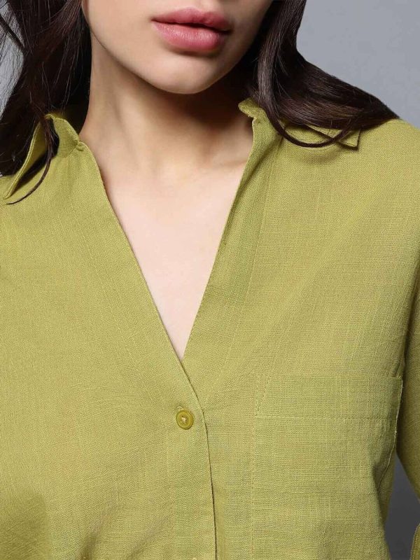 Fab Star Women Solid Casual Green Shirt