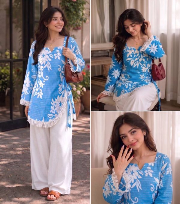 FABRICFETCH TEXTILES Casual Floral Print Women Blue Top