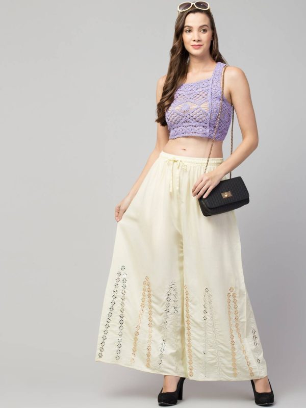 FamBee Flared Women Cream Trousers