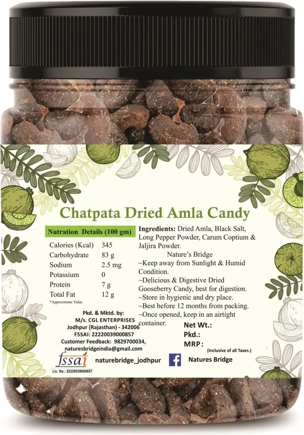 Nature's Bridge Natural Dried Chatpata Amla Candy 300 GM | No Preservative,Artificial Color Used Sweet & Sour, Masala Sour Candy