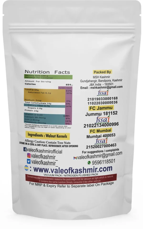 vale of kashmir Kashmiri Walnut Kernels, Vacuum Pack, Nitrogen Flushed, Product of India Walnuts